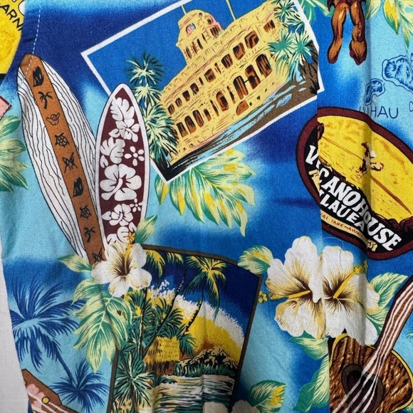 High Surf Hawaiian Button Down Shirt Short Sleeve Cotton Ukulele Floral Large - Picture 5 of 10